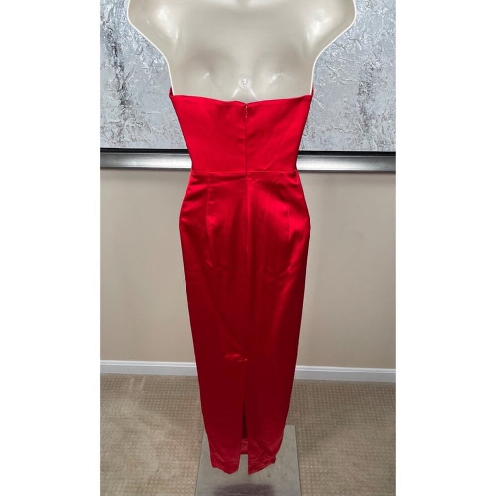 SAU LEE Esther Strapless Bow Cutout Red Satin Pencil Maxi Dress Size 8 - Picture 12 of 14